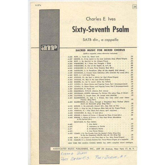 VINTAGE 1939 SIXTY-SEVENTH PSALM SHEET MUSIC - Picture 1 of 3